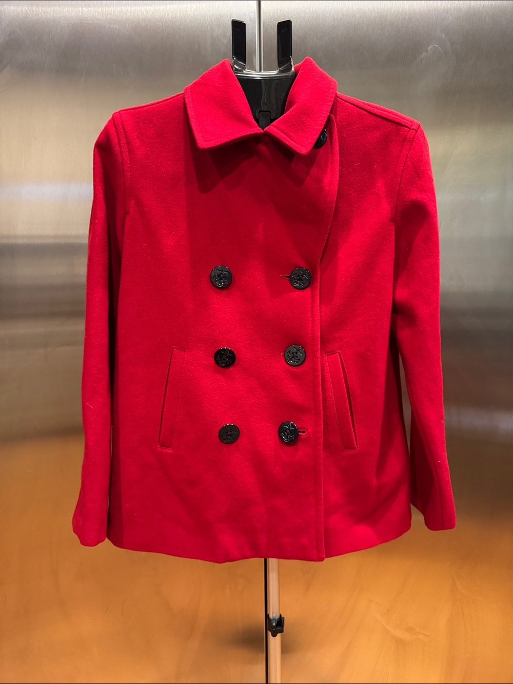 Abercrombie & Fitch Red Double-Breasted Pea Coat